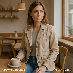 KappAhl Beige Cotton Stretch Blazer Jacket Women’s EU 42 (Fits M/L